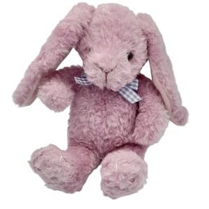 Russ Berrie Russplus Pink Bunny Rabbit Plush Floppy Ears Gingham Bow 4183TF 8"